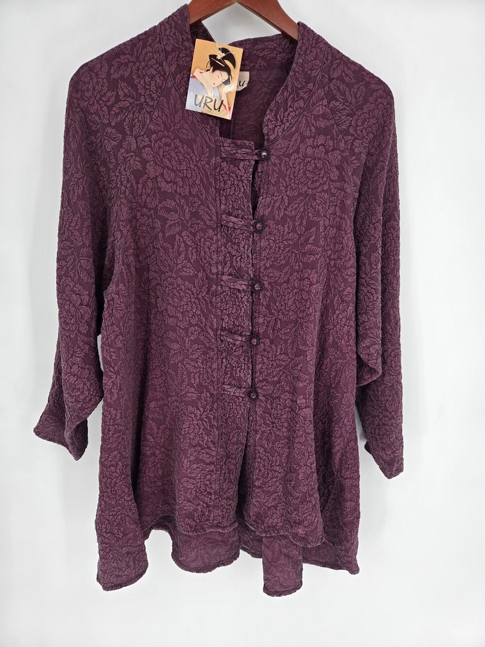 URU Purple 100% Silk Button Front Light Jacket Made in USA New NWT One Size